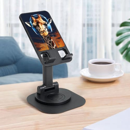 Giraffe wearing headphones Phone Stand for Desk Angle Height Adjustable Folding Cell Phone Holder Foldable Aesthetic Desktop Phone Stand Portable Cellphone Stand for All Phone Stand Smartphones - color: Black