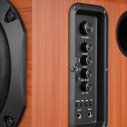 2.1 Computer Speakers with Subwoofer, 100W RMS, Bluetooth 5.3, Brown | A 6.5-inch subwoofer, wood cabinets and silk dome tweeters. AUX/RCA, optical and coaxial inputs for PCs, TVs and turntables. - color: Brown