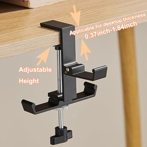 Headphone Stand for Desk Aluminum Alloy Headset Stand with Three Hooks Headphone Holder Clamp Mount for Gaming PC Accessories Universal Space-Saving Under Table Headset Hangers - color: black 3