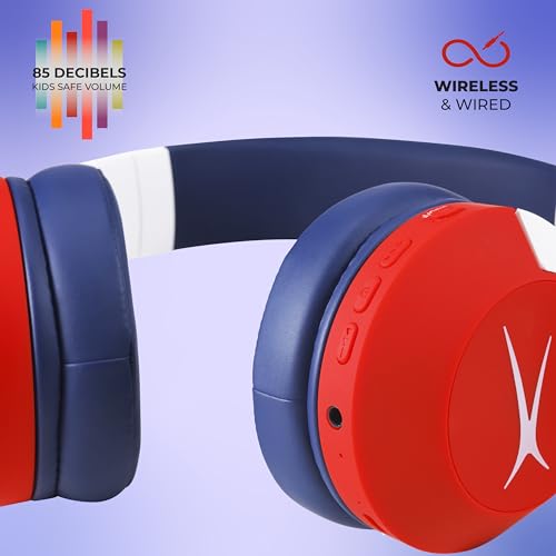 Altec Lansing Kid Safe Noise Cancelling Wireless Headphones 15H Battery, 85dB Volume Limit, Foldable Design Powerful Sound, Active Noise Cancellation Perfect for Kids Ages 7+ - color: Whiteout Bright Red