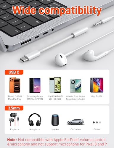 USB C to 3.5mm Audio Headphone Adapter, Type C to Headphone Jack Adapter Compatible with iPhone 17 Pro Max/16/15,Samsung Galaxy S25 Ultra/S24/S23,Pixel,iPad Pro - size: 1 Pack