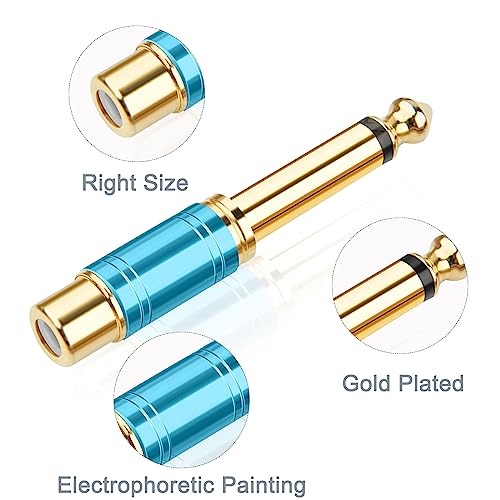 RCA to 1/4 Adapter 4 Pack, 24K Gold Plated 1/4 inch to RCA Female Mono Audio Connecto(Blue*2+Red*2)