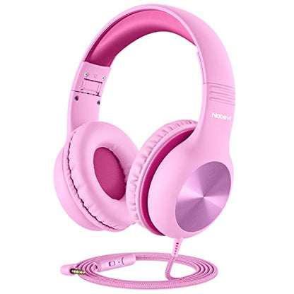 Nabevi Kids Headphones with Microphone, Over-Ear Headphones for Kids with Sharing Function, 85dB/94dB Safe Volume Limit, Wired Headphone for Children, Kid Headset for School, Study, Travel, Pink - color: Pink
