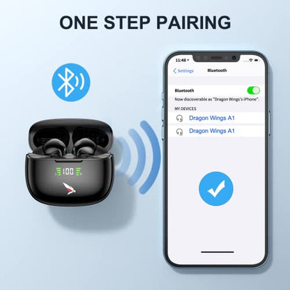 True Wireless Earbuds, Bluetooth Headphones, Hi-Fi Stereo in-Ear Headphones, 1562F Smart Chip, ANC Active, 40H Playtime, IPX6 Waterproof, Ergonomic Design, Smart Touch with Wireless Charging Case