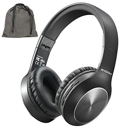 Rydohi Bluetooth Headphones Over Ear, 68H Playtime and 3 EQ Music Modes Wireless Headphones with Microphone/Deep Bass, HiFi Stereo Foldable Lightweight Headset for PC Home Travel Office （Black - color: Black