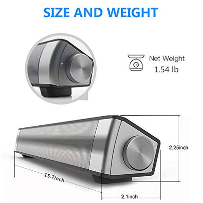 TOPROAD Sound Bar, Bluetooth 5.0 Wired/Wireless Speaker, Built-in Mic | 2.0 CH Surround, 3 Modes, Touch/Remote Control, Suitable for Cell Phone/Tablet/Projector/TV with BT, AUX/RCA Output
