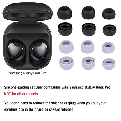 Earbud Cover Silicone Eartips for Galaxy Buds Pro Replacement Ear Tips Compatible with Samsung Galaxy Buds Pro Headphones Fit in Case Eartips Earbud Rubber Tips S M L 6 Pairs (Black+Purple) - color: Black+Purple