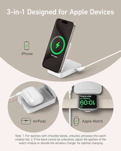 Anker MagGo 3-in-1 MagSafe-Compatible Qi2 15W Foldable Charging Station | Qi2-Certified Wireless Charging Stand for iPhone 17 - 12 Series, AirPods, Apple Watch Ultra(Non-Battery, Adapter Included) - color: White