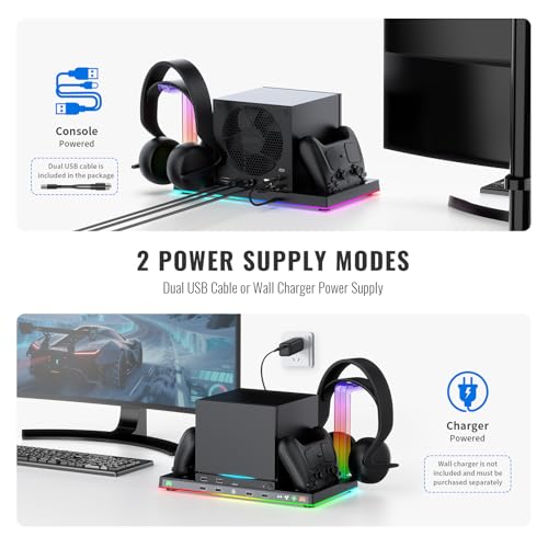 JDDWIN Charging Dock Stand with Cooling Fan for Steam Machine/Steam Controller 2026 Storage Stand for Steam Controllers Puck & Headset with RGB Light