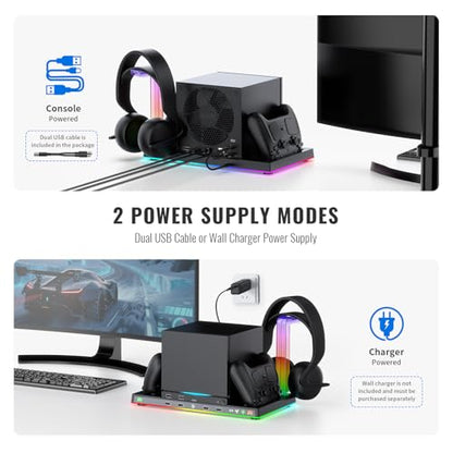 JDDWIN Charging Dock Stand with Cooling Fan for Steam Machine/Steam Controller 2026 Storage Stand for Steam Controllers Puck & Headset with RGB Light