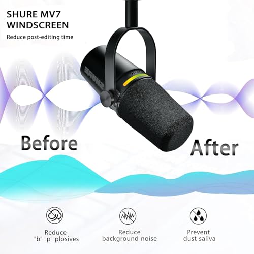 MV7 Pop Filter, Mic Foam Cover Replacement for Compatible with Shure MV7/MV7+/MV7X Microphone Podcast Vocal Microphone Windscreen-2PCS