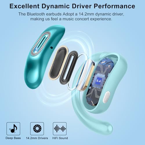 Open Ear Headphones, NEW Over Ear Earbuds with 4 ENC Noise-Canceling Mic | Ultra-Comfort Bone Conduction Earbuds, BT5.4, 50H HD Stereo, IPX7 Waterproof, Ergonomic Earhooks,Sports Ear Buds for Running - color: Sky blue