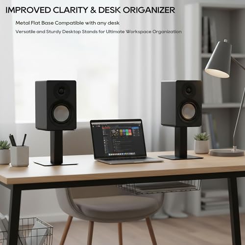 Tlingt Desktop Speaker Stands Pair, 7"x7" Metal Tray, 6" Tall | Heavy-duty Metal Tray Supports 4"-7" Monitors & Bookshelf Speakers, Sturdy Flat Base, Compact Riser for Home/Studio Setups - size: 6" Tall