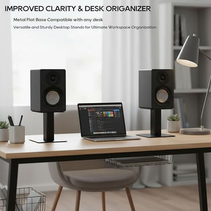 Tlingt Desktop Speaker Stands Pair, 7"x7" Metal Tray, 6" Tall | Heavy-duty Metal Tray Supports 4"-7" Monitors & Bookshelf Speakers, Sturdy Flat Base, Compact Riser for Home/Studio Setups - size: 6" Tall