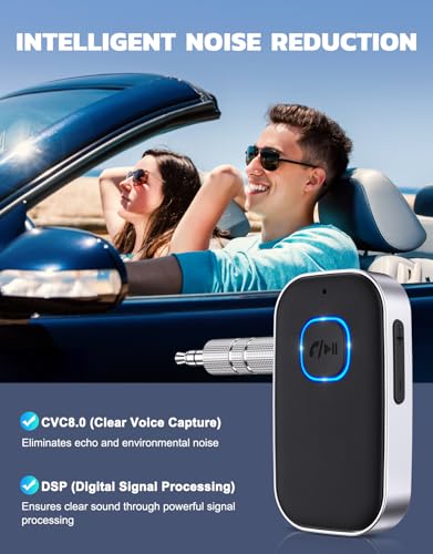 COMSOON Bluetooth Receiver for Car, 3.5mm AUX Bluetooth Car Adapter | Noise Cancelling, Wireless Audio Receiver for Home Stereo/Wired Headphones, Hands-Free Call, 16H Battery Life, Black+Silver - color: Black+Silver