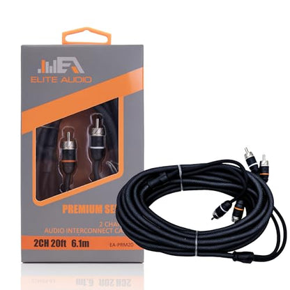 Premium Series 20ft. 2-Channel Car Audio RCA Cable – Double Shielded, Oxygen Free Copper, Noise Reducing Audio Cable for Amplifiers, Subwoofers, Speakers, and Processors – PRM20 - size: 20' (ft), style: 2-Channel