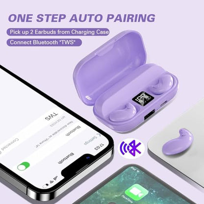 Invisible Sleep Wireless Earphone IPX5 Waterproof Purple Wireless Thin Invisible Sleep Earbuds for Side Sleepers Ear Buds Smallest Tiny Small Mini Discreet Earbud for Sleeping Invisible Headphones - color: Purple