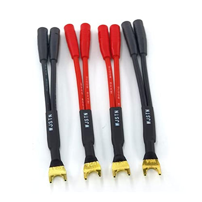 WJSTN-012 3-in Spade Plug to Two Dual 4mm Banana Plug Audio Cable adapters ，45 Degree Type Y Plug Speaker distributors 4-Pack