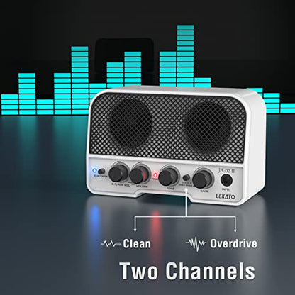 LEKATO Mini Guitar Amp Rechargeable Electric Guitar Amplifer 5W, Clean/Overdrive Channels,Portable Small Amp for Guitarist Practice,White - color: White