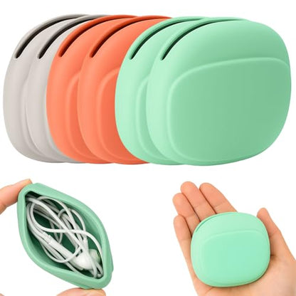 6-Pack Silicone Headphone & Cable Organizer Case – Mini Portable Storage Box for Earphones, Keys & Data Cables (Red, Grey, Green)