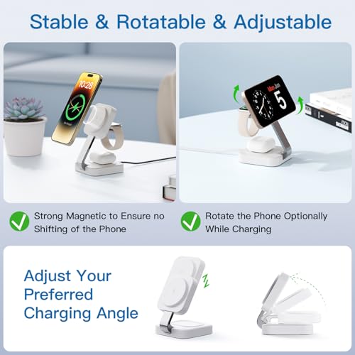 2026 Traveling Wireless Mag-Safe Fast Magnetic 3 in 1 Charging Station | with iPhone 17 16 15 14 13 12 Pro Max Plus,Apple Watch Series & Air pods 4 3 2 Pro-Gifts for Wife & Husband(White) - color: White