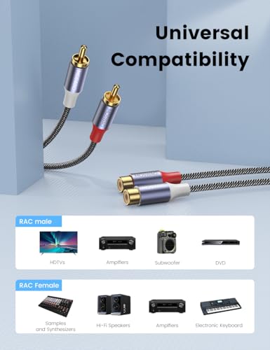 MOSWAG 2 RCA Extension Cable Male to Female Shielded RCA Cables Stereo 6FT | RCA Audio Cable Gold Plated Nylon Braided Shielded for Subwoofer Speaker Amplifier Receiver Home Theater Hi-Fi System - size: 6FT