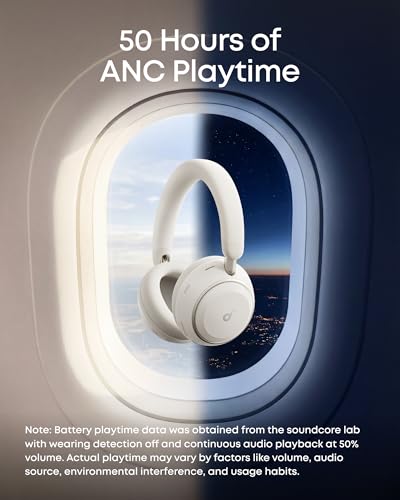 Soundcore Anker Space 2 Bluetooth 6.1 Over-Ear Headphones, Travel-Ready | Active Noise Cancelling, 50H Playtime, LDAC Hi-Res, Dual Connection, Clear Calls, Nap Mode, Wearing Detection, Fast Charging - color: Linen White