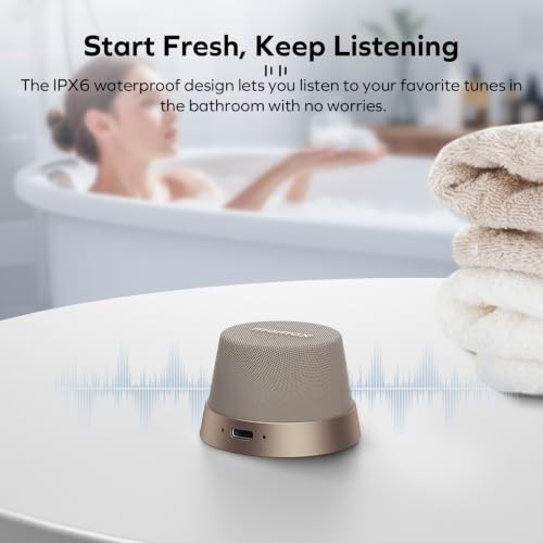 MOMAX Magnetic Portable Wireless Speaker, Enhanced Bass & Clear Sound | IPX6 Waterproof with Aluminum Alloy Design & 12H Playtime for Travel, Shower, Kitchen & More - color: Desert Gold