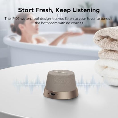 MOMAX Magnetic Portable Wireless Speaker, Enhanced Bass & Clear Sound | IPX6 Waterproof with Aluminum Alloy Design & 12H Playtime for Travel, Shower, Kitchen & More - color: Desert Gold