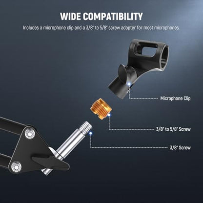 NEEWER BASICS Microphone Holder Accessories Kit 2 Pack, Adjustable Mic Clips with 3/8" to 5/8" Screw Adapters for Universal Wired Wireless Handheld Mics from 28mm to 35mm, MS019