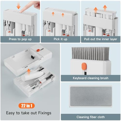 Laptop Cleaning Kit Keyboard Cleaner Brush, 22-in-1 Laptop Cleaner Tool | Multi-Function, for MacBook, Phone, Headphone, Earbuds, Camera Lens and Other Electronic Device, All-in-one with Upgrade