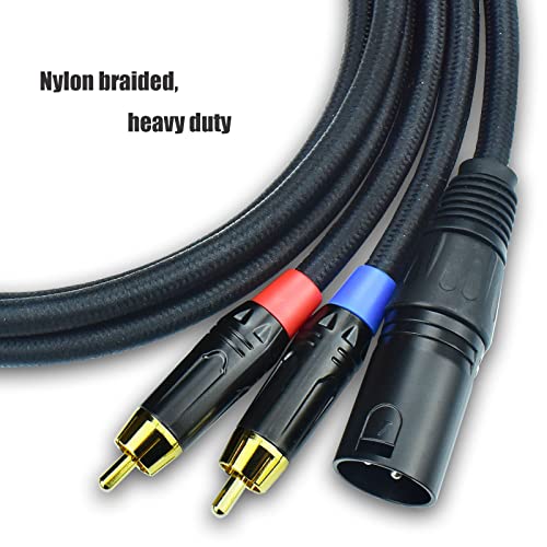 2 RCA to XLR Male Y Splitter Cable, 10Feet Dual RCA to XLR Breakout Audio Patch Cord Adapter, Nylon Braided Heavy Duty, Copper Shielded Noise Free, for Mixer, Studio Monitor, Speaker - size: 10 Feet