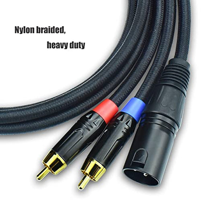 2 RCA to XLR Male Y Splitter Cable, 6.6Feet Dual RCA to XLR Breakout Audio Patch Cord Adapter, Nylon Braided Heavy Duty, Copper Shielded Noise Free, for Mixer, Studio Monitor, Speaker - size: 6.6 Feet