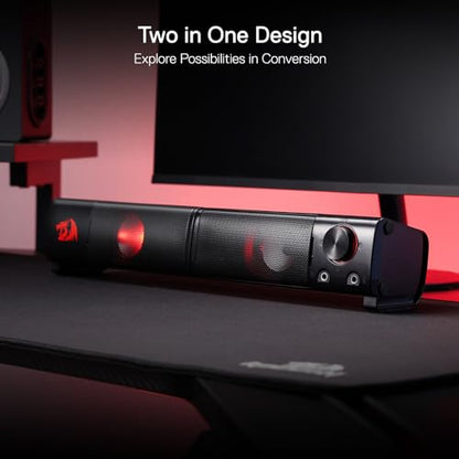 Redragon GS550 PC Gaming Speakers 2.0 Channel Stereo Enhanced Sound, Black | Compact Maneuverable Size, Headphone Jack, Decent Red Backlight, Plug & Play USB Powered Desktop Computer Speaker - color: Black