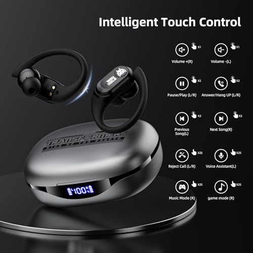 Transformers Earbuds T26 Pro, Bluetooth 5.4 Wireless Gaming Earbuds with Mic, Over Ear Earbuds with Earhooks, 65H Playtime, Deep Bass, IPX5 Waterproof (Optimus Primal Gray) - color: Optimus Primal - Gray