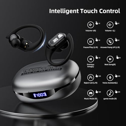 Transformers Earbuds T26 Pro, Bluetooth 5.4 Wireless Gaming Earbuds with Mic, Over Ear Earbuds with Earhooks, 65H Playtime, Deep Bass, IPX5 Waterproof (Optimus Primal Gray) - color: Optimus Primal - Gray