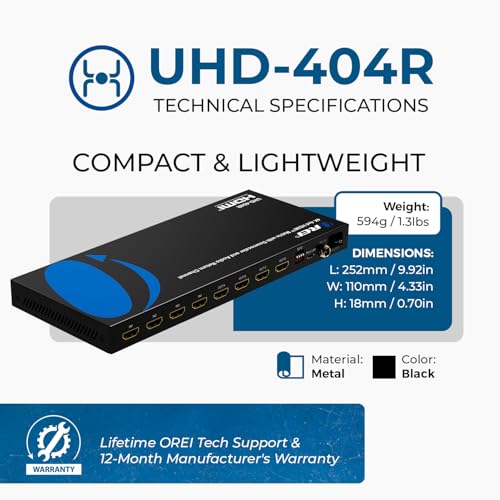 OREI 4x4 HDMI Matrix Switch 4K Downscale, ARC, Audio Extraction, HDCP 2.2 - size: 4x4