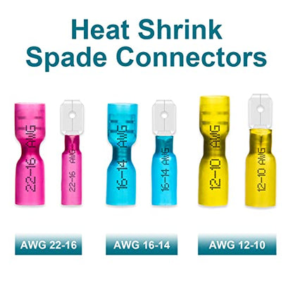 100 PCS Spade Connectors, Heat Shrink Spade Terminal 22-16 AWG - size: 22-16AWG, style: Spade Female