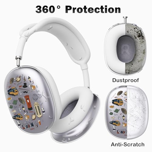 for AirPods Max Headphones London Ear Covers for AirPods Max 2 | Cute City Clear Ear Cups Cover | White Silicone Ear Pad Case Headband Cover for Apple AirPods Max 2/1 (2026/2024/2020) - color: London/White