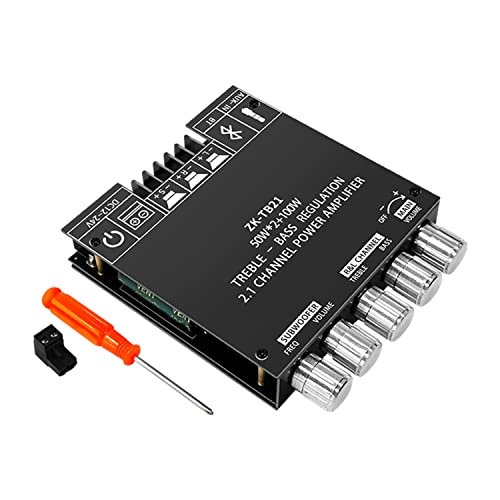 ZK-TB21 2.1 Channel Bluetooth 5.0 Amplifier Board – TPA3116D2 Chip 50Wx2+100W MAX, DC 12-24V, AUX Input, HiFi amp for Home Theater Passive Speakers Subwoofer, Treble & Bass Control - size: ZK-TB21
