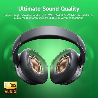 Wireless Hybrid Active Noise Cancelling Headphones, 50H Playtime Wireless Over Ear Headphones with Microphone, HiFi Deep Bass, Comfortable Foldable Earphones for Travel/Work (Gray) - color: Grey