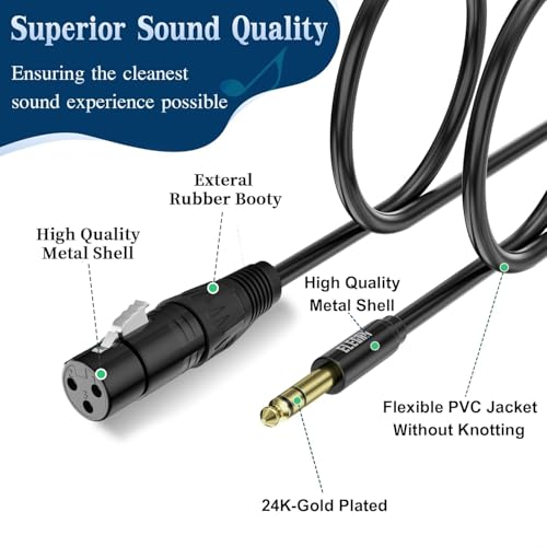 6.35mm (1/4 Inch) TRS Male to XLR Female Cable 6 Ft, Balanced Professional Shielded Stereo Microphone Cable Cord, Gold Plated for Mixer AMP Speaker Amplifier with 6.35 to 3.5mm Adapter+Ties - size: 6FT, style: 6.35mm to XLR Female