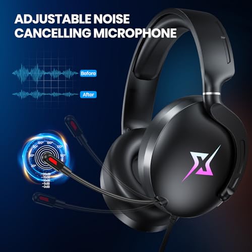 Gaming Headset with Microphone for PC, PS4, PS5, Switch, Xbox One, Xbox Series X|S - 3.5mm Jack Gamer Headphone with Noise Canceling Mic-908 Black