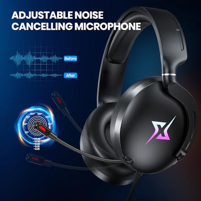 Gaming Headset with Microphone for PC, PS4, PS5, Switch, Xbox One, Xbox Series X|S - 3.5mm Jack Gamer Headphone with Noise Canceling Mic-908 Black