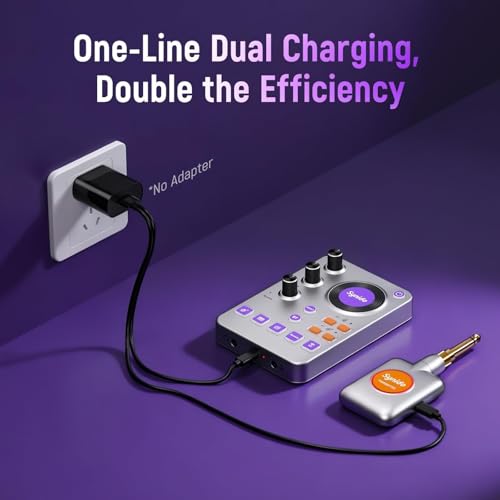Wireless Guitar Sound Card, 24bit/96kHz Low Latency Audio Interface | Built-in rechargeable battery & lightweight portable design, perfect for recording, live streaming and DJ performance