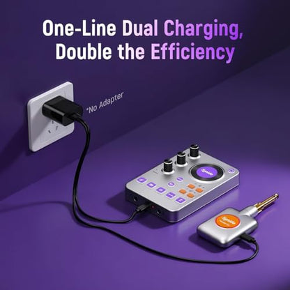 Wireless Guitar Sound Card, 24bit/96kHz Low Latency Audio Interface | Built-in rechargeable battery & lightweight portable design, perfect for recording, live streaming and DJ performance