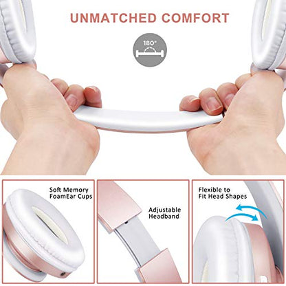 ZIHNIC Bluetooth Headphones Over-Ear, Foldable Wireless and Wired Stereo Headset Micro SD/TF, FM for Cell Phone,PC,Soft Earmuffs &Light Weight for Prolonged Wearing(Rose Gold) - color: Rose