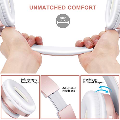 ZIHNIC Bluetooth Headphones Over-Ear, Foldable Wireless and Wired Stereo Headset Micro SD/TF, FM for Cell Phone,PC,Soft Earmuffs &Light Weight for Prolonged Wearing(Rose Gold) - color: Rose