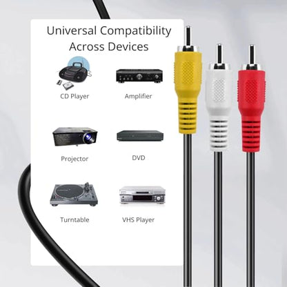 TNP 3 RCA AV Cable, 6 ft Male-to-Male Composite Audio Video Cord for TV | Vcr-To-Tv Cable with Red, White and Yellow Plugs; Double Shielding Helps Reduce Rfi and Emi Interference - size: 6FT