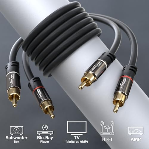 KabelDirekt – RCA/Phono Cable – 24.5ft – 2×2 | Coaxial, subwoofer/amp/HiFi & home cinema/Blu-ray, analog & digital - color: Black, size: 24 feet